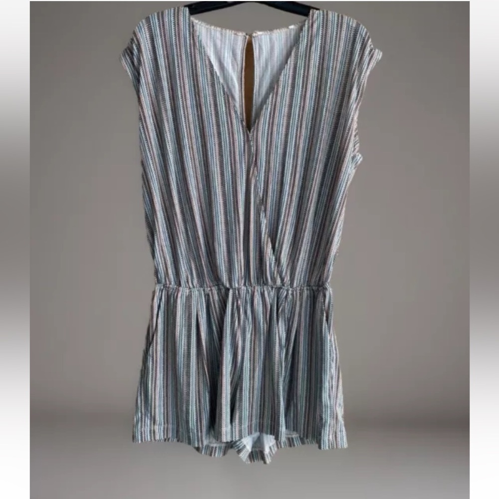 BCBGeneration Romper Size Large? No tag Striped Blue/Pink/Black V-Neck P…